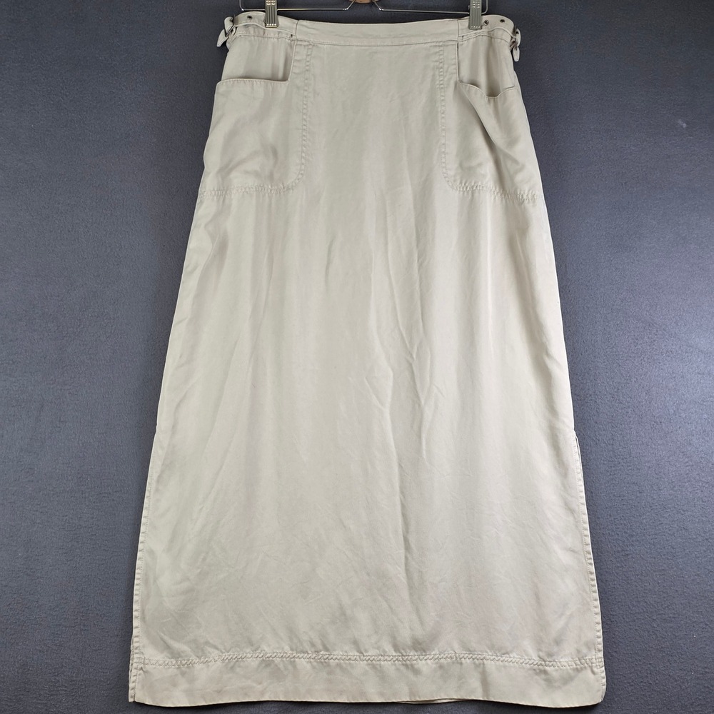 Valerie Stevens Casual Woman Tan Khaki Maxi Skirt 1X 100% Tencel Lyocell Slits